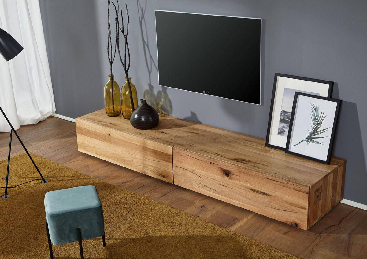 TV-BOARD Wild-/Zerreiche 220x52x32 natur geölt FRANKFURT #108 - Naturfarben, Holz (220/32/52cm) - Massivmoebel24