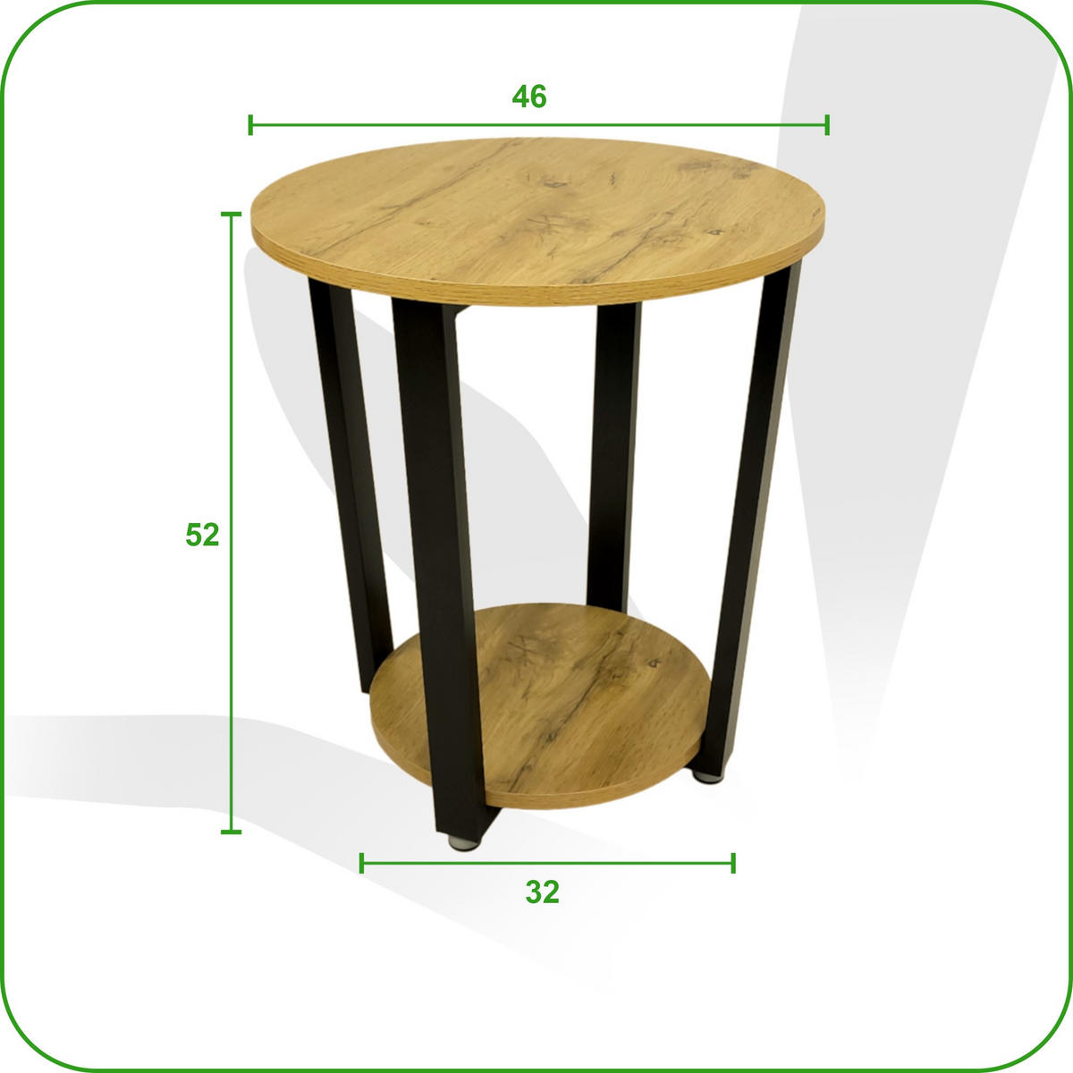 COUCHTISCH Holzoptik Metall Eichefarben Schwarz rund klein 46x52 cm - Eichefarben/Schwarz, Holzwerkstoff/Metall (46/46/52cm) - Begryf