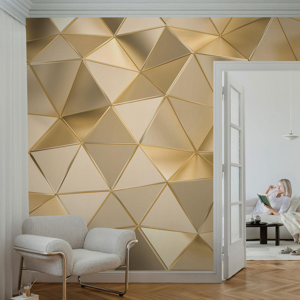 FOTOTAPETE 104x70 cm - Dreiecksmuster - Grau, Textil (104/70cm) - Wallfluent