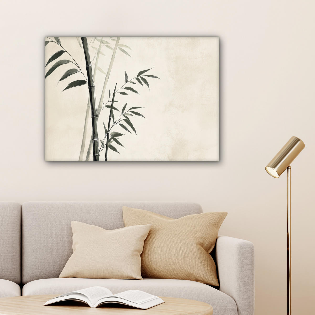 LEINWANDBILD Japandi - Bambus - Beige Wandbilder 80x60 cm - Eukalyptusholzfarben, Textil (80/60cm) - MuchoWow