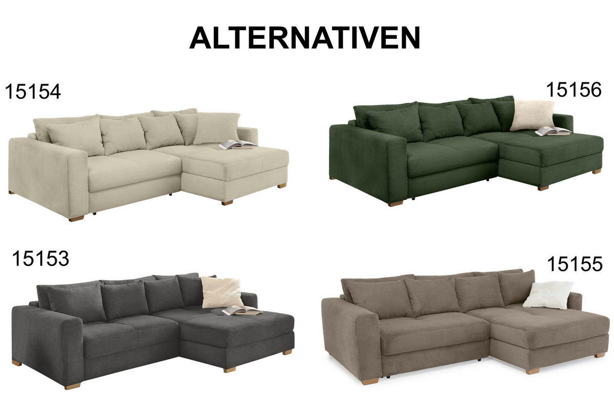 ECKSOFA-DAUERSCHLÄFER Federkern Bettkasten, seitenverkehrt montierbar B288/T186/H86 cm, Liegefl. 153x245 cm, Cord Beige Grau / 15154 - Greige/Eichefarben, Holz/Textil (288/186cm) - luma-home