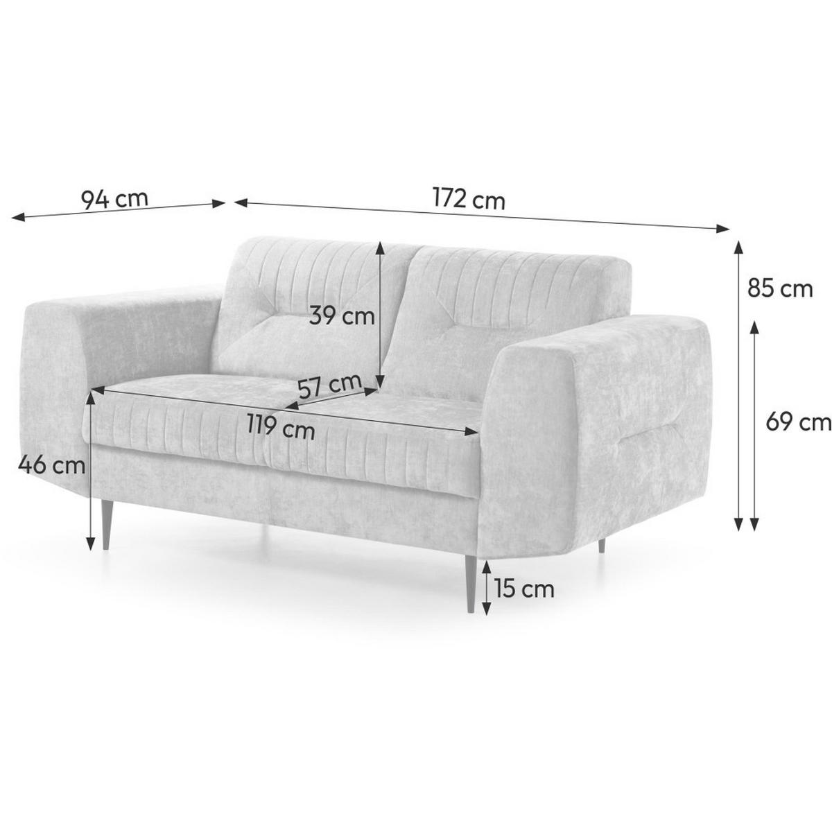 SITZGARNITUR Venezia mit Metallbeinen, hellgrau - Hellgrau/Schwarz, Holzwerkstoff/Metall (233/85/94cm) - Beautysofa