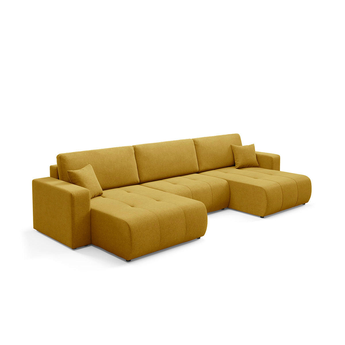 PANORAMASOFA Giulia 5 Sitzplätze Senfgelb - Gelb, Holz (344/82/149cm) - Petits-meubles