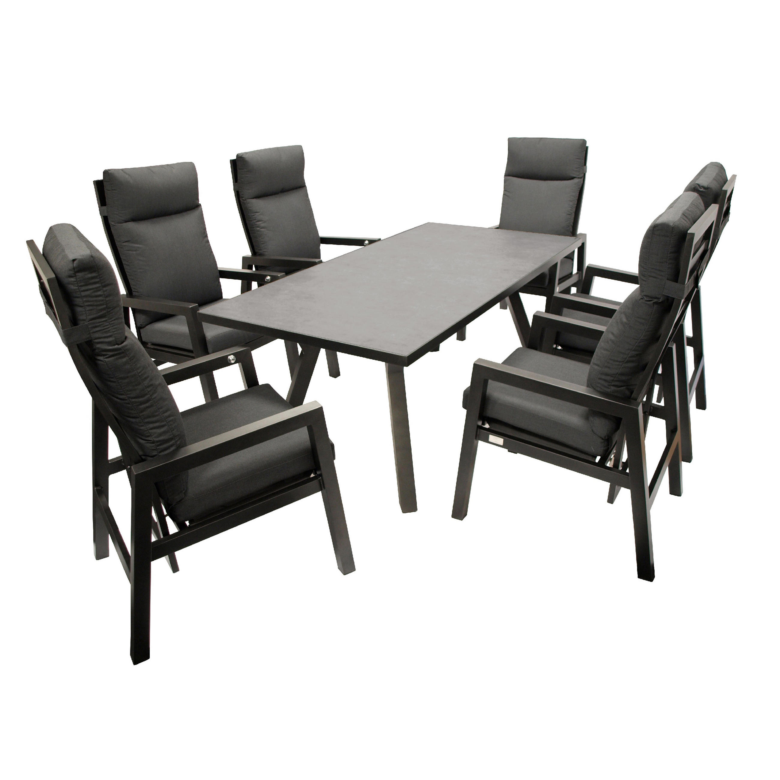 GARTENGARNITUR Luton - 7-teilig (6x Hochlehner Sessel mit Armlehnen, 1x Tisch 180x90cm), Gestell Aluminium dunkelgrau - Grau, Metall - TPFGarden