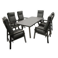 GARTENGARNITUR Luton - 7-teilig (6x Hochlehner Sessel mit Armlehnen, 1x Tisch 180x90cm), Gestell Aluminium dunkelgrau - Grau, Metall - TPFGarden