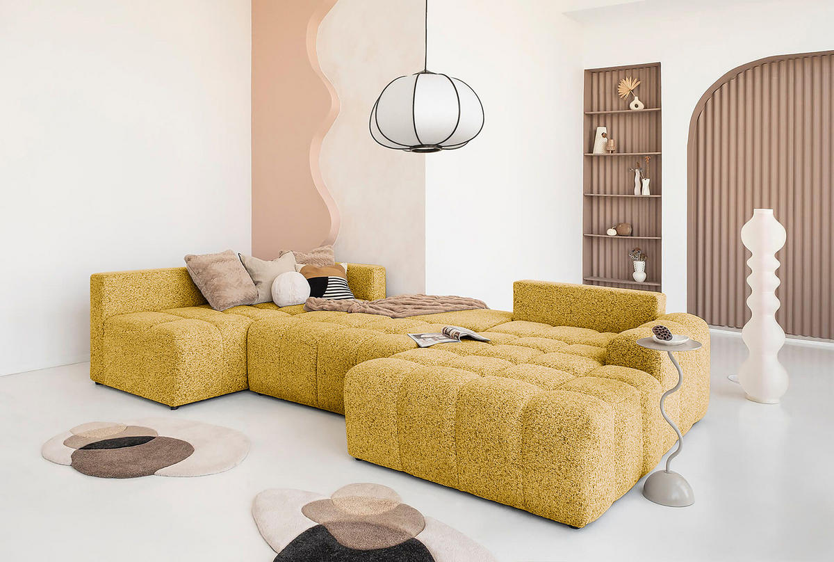 WOHNLANDSCHAFT - Strukturstoff - Beige/Gelb, Kunststoff/Textil (333/187cm) - home24