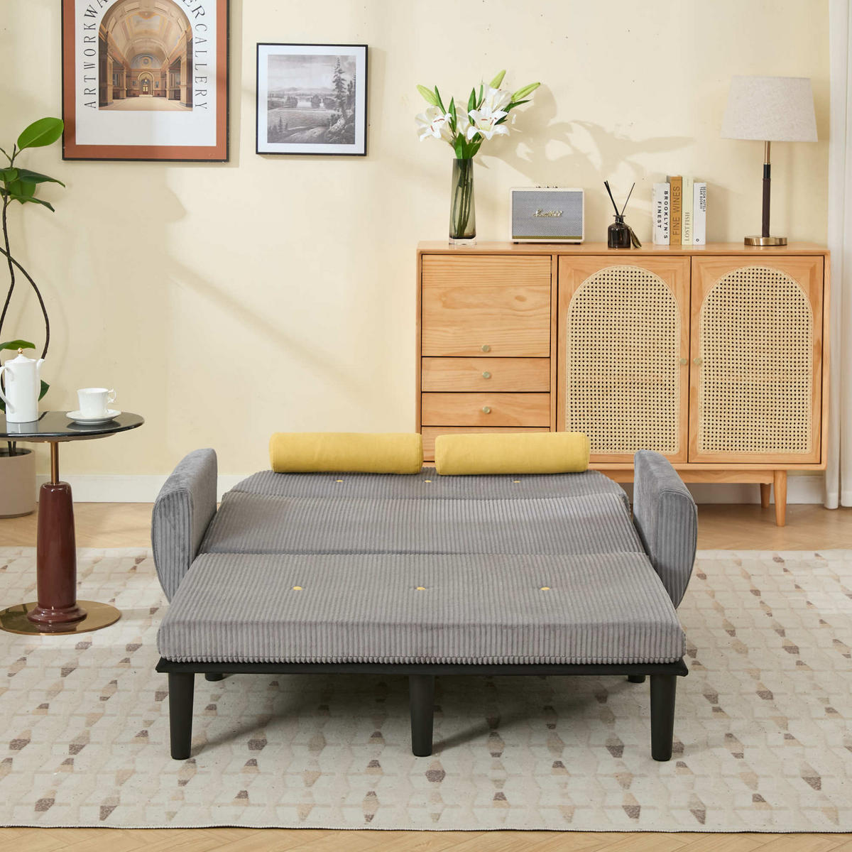 SOFA verstellbar Grau mit Stauraum und 2 Kissen - Grau, Kunststoff (77/85/133.5cm) - Meubliv