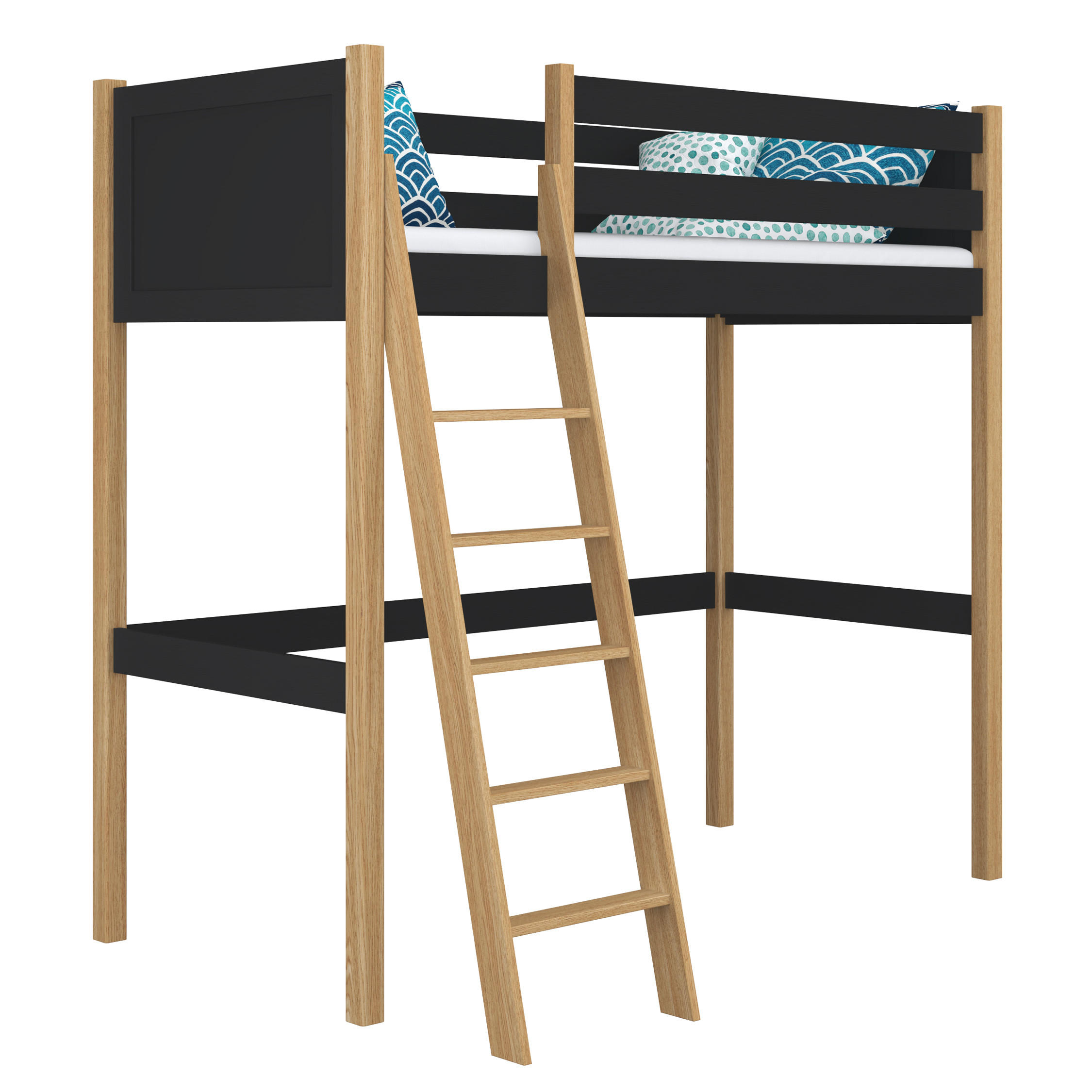 N-Wood Hochbett Eiche Artisan, Schwarz 120x190 cm