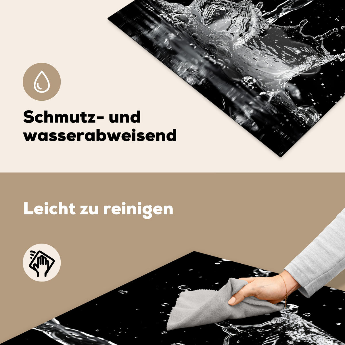 HERDABDECKPLATTE Wasser - Spritzwasser - Schwarz Induktionsmatte 77x59 cm - Schwarz, Kunststoff (77/59/0.2cm) - MuchoWow