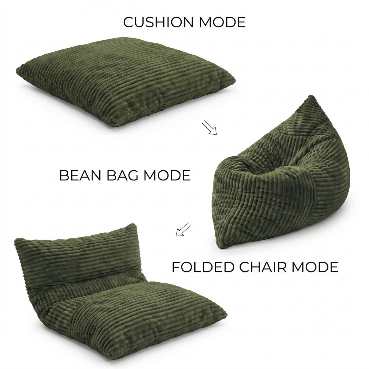 SITTSÄCK XXL 3-I-1 i Manchester som Fåtölj, Soffa och Säng - Grön, Textil (180/25/125cm) - Urban Meuble