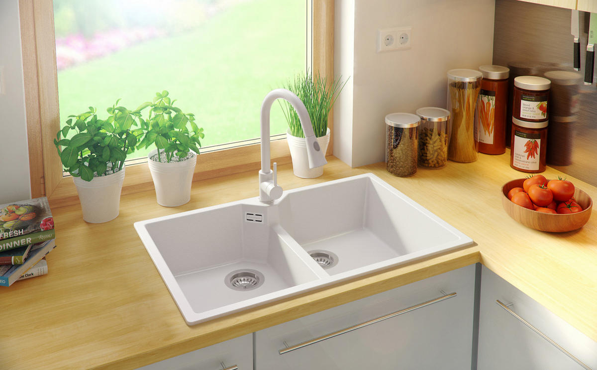 SPÜLBECKEN Madrid Twin, 2-er set Weiß 78/50 cm 2 Becken + Ablauf-Set ab 80er Unterschrank - Chromfarben/Weiß, Kunststoff (78/19/50cm) - Primagran