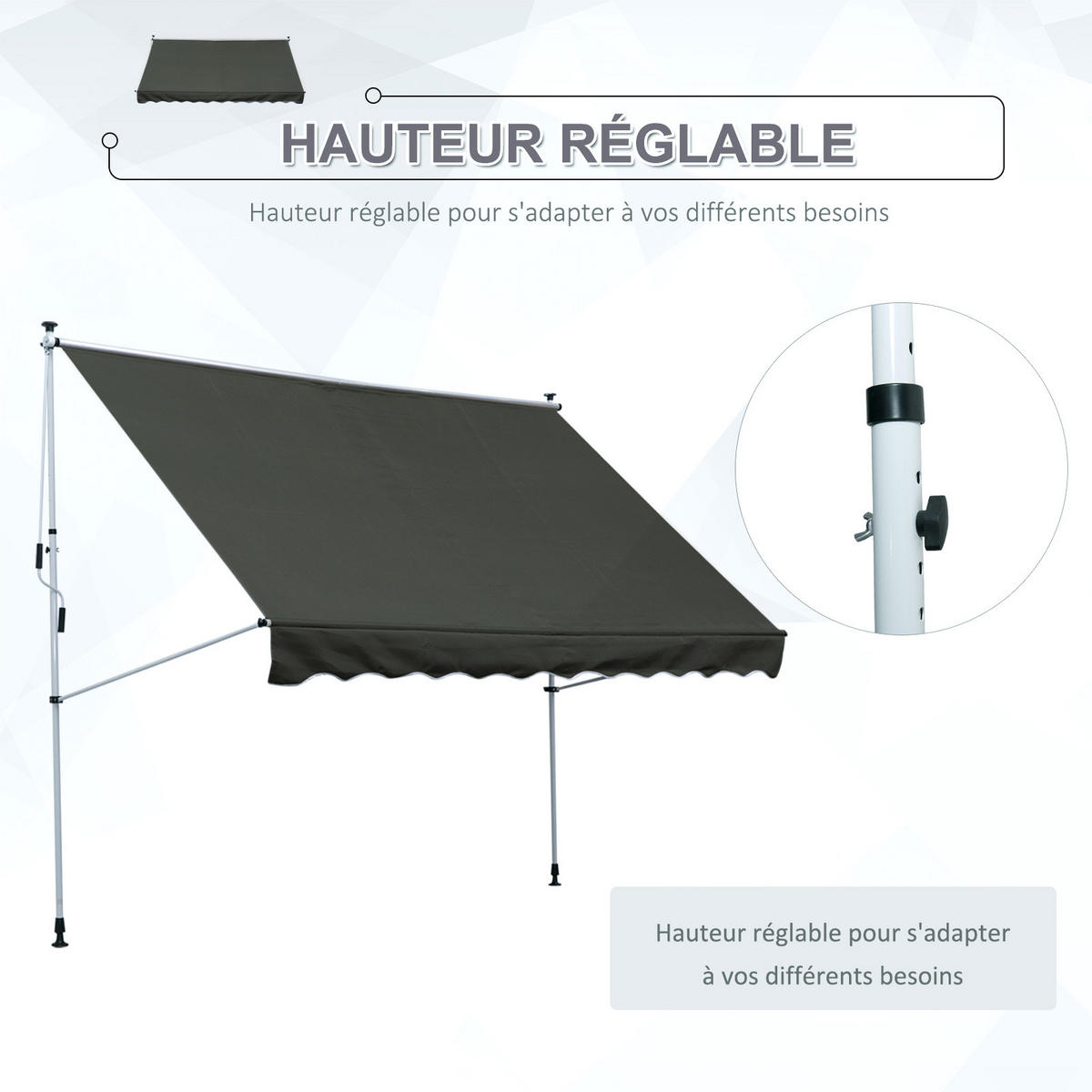 MARKISE DE-13912 manuell, ausziehbar 3/1,5 m, ohne Bohren Grau - Grau, Metall (150/280/300cm) - ComfortXL