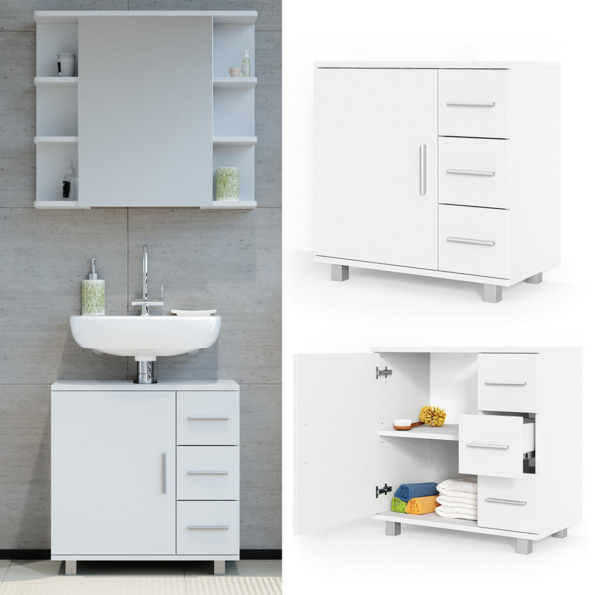 WASCHBECKENUNTERSCHRANK Ilias Weiß 60 x 60 cm - Weiß, Holzwerkstoff (60/60.8/33cm) - Vicco