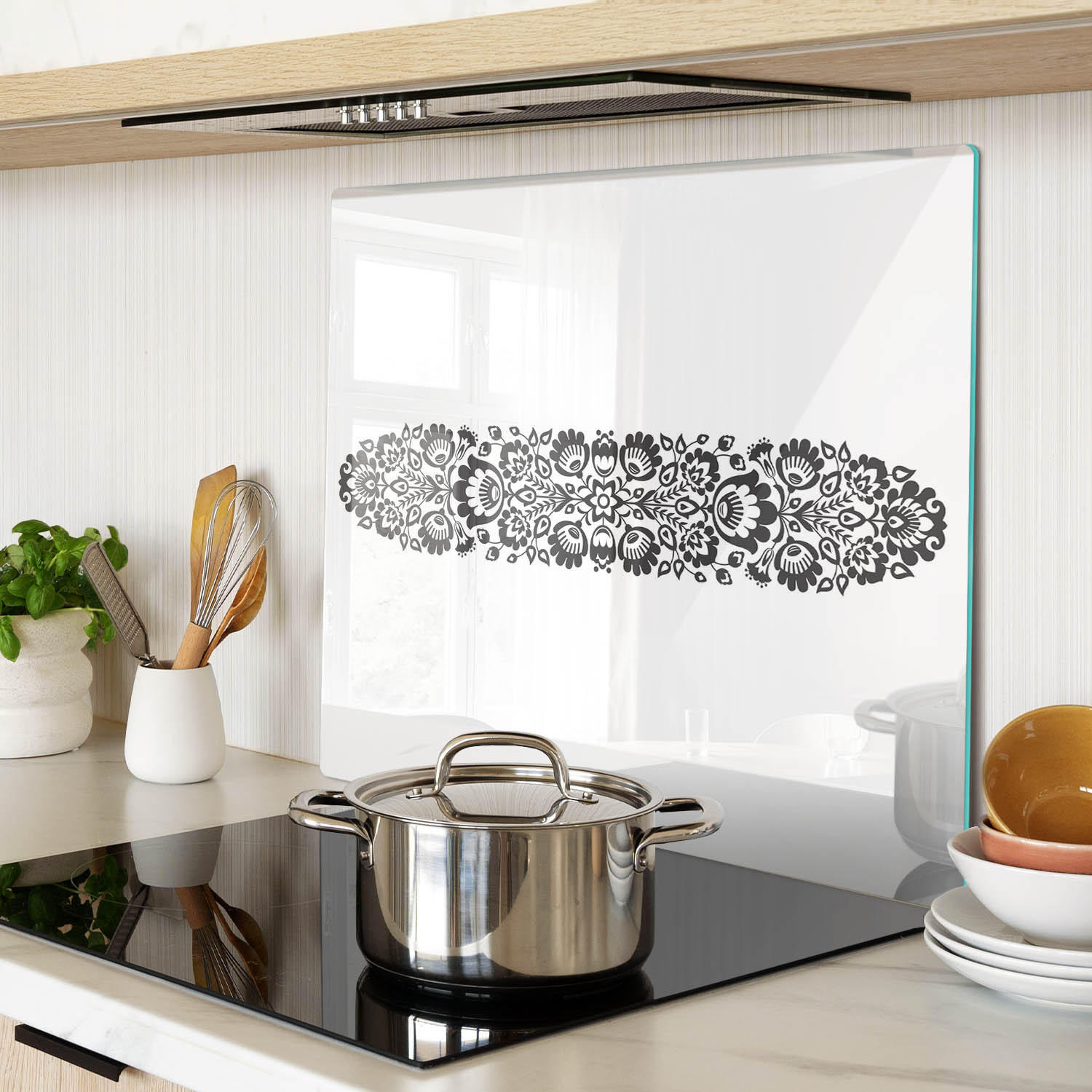 Thumbnail - Tulup Glasplatte, Braun, Weiß Hochglanz, Glas, 60x0.4x52 cm, Küchen, Küchenelektrogeräte, Herde, Herdabdeckplatten