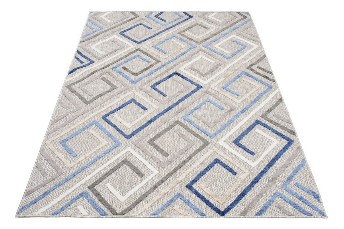 TEPPICH Outdoor Blue Grey Geometrisch Kurzflor Rechteckig- 80x150 cm - Hellgrau, Textil (80/150cm) - Mazovia