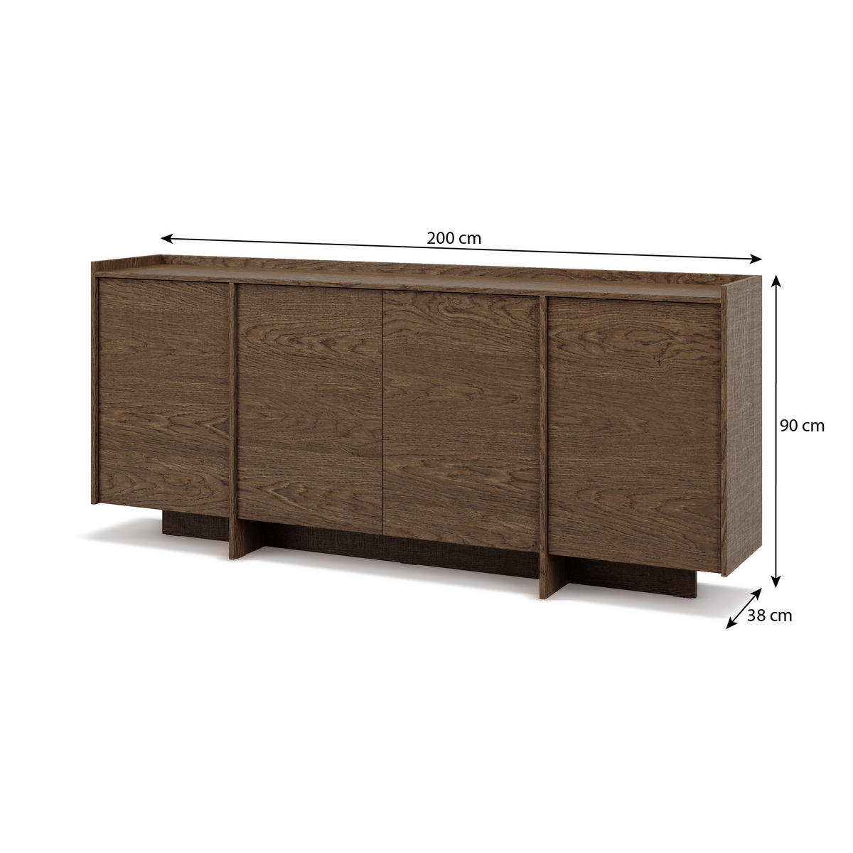 KOMMODE Juni mit 4 Türen, 200 cm, Baltic Storm Eiche - Dunkelbraun, Holzwerkstoff (200/90/38cm) - Beautysofa