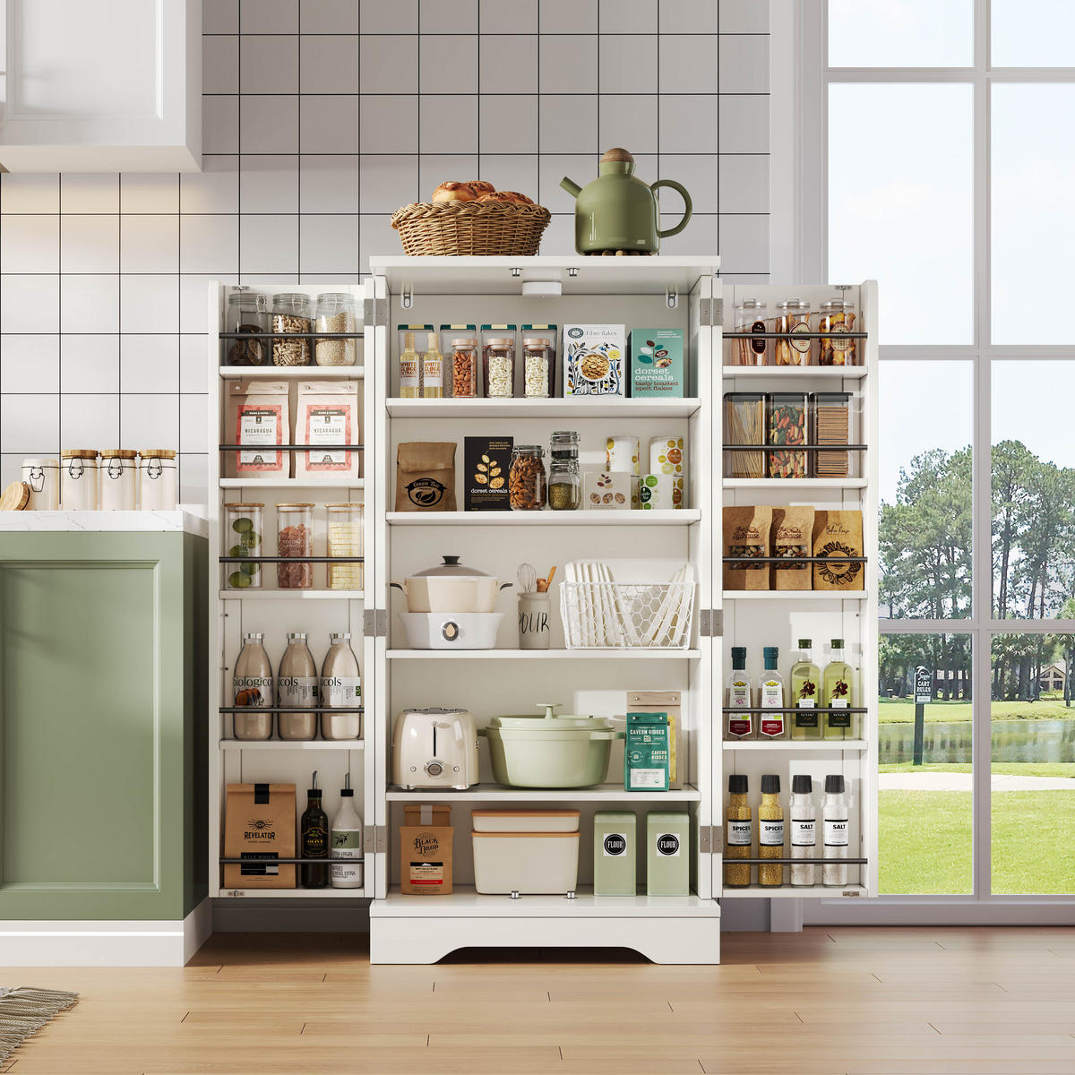 KÜCHENSCHRANK Weißer aus MDF mit 3D-Wellentüren & Sensor-LED 60 × 40 × 120 cm - Weiß, Holzwerkstoff (60/120/40cm) - Luhomfu