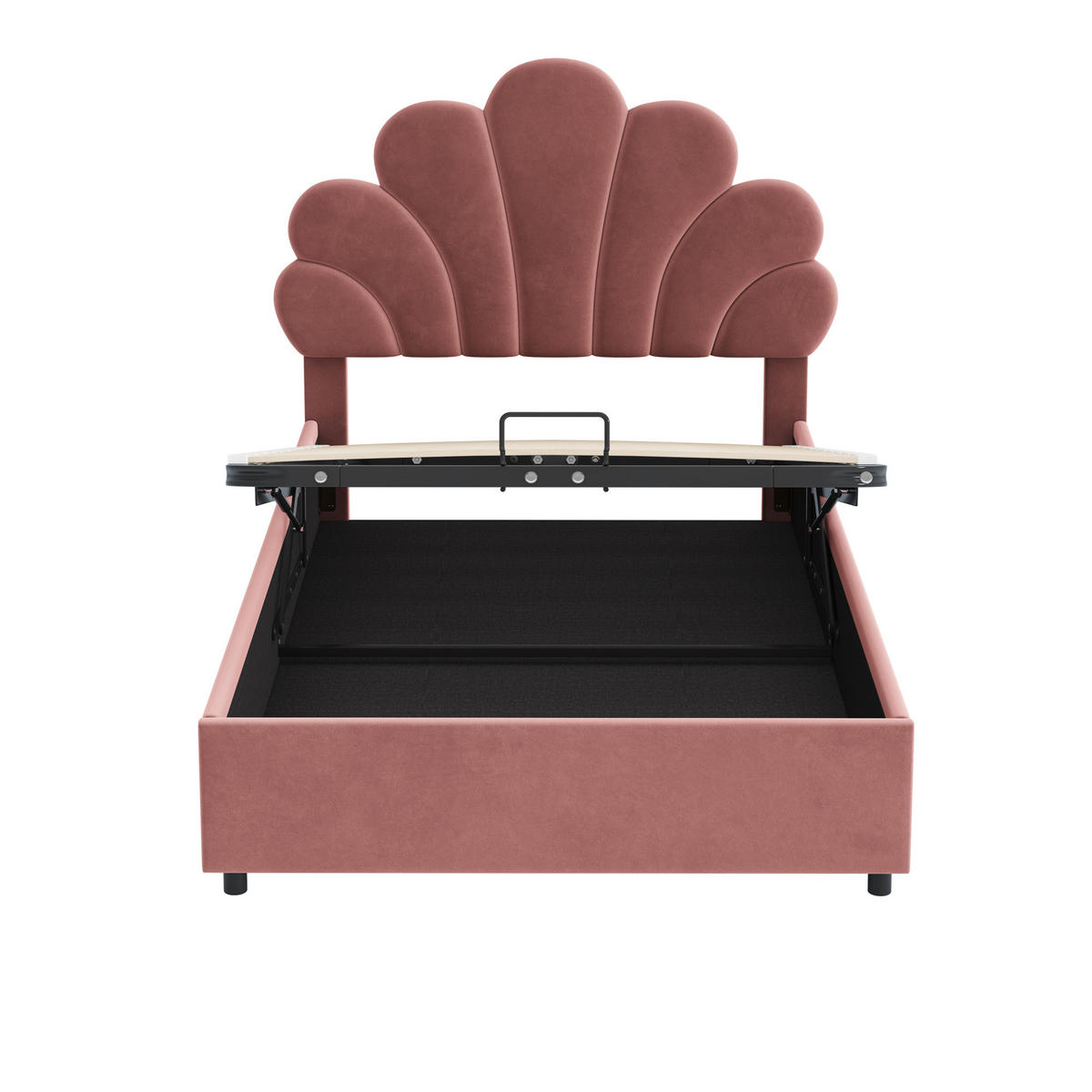KINDEREINZELBETTEN aus Samt 90x200 cm in Rosa mit hydraulischem Stauraum - Rosa, Textil (90/200cm) - Modfu