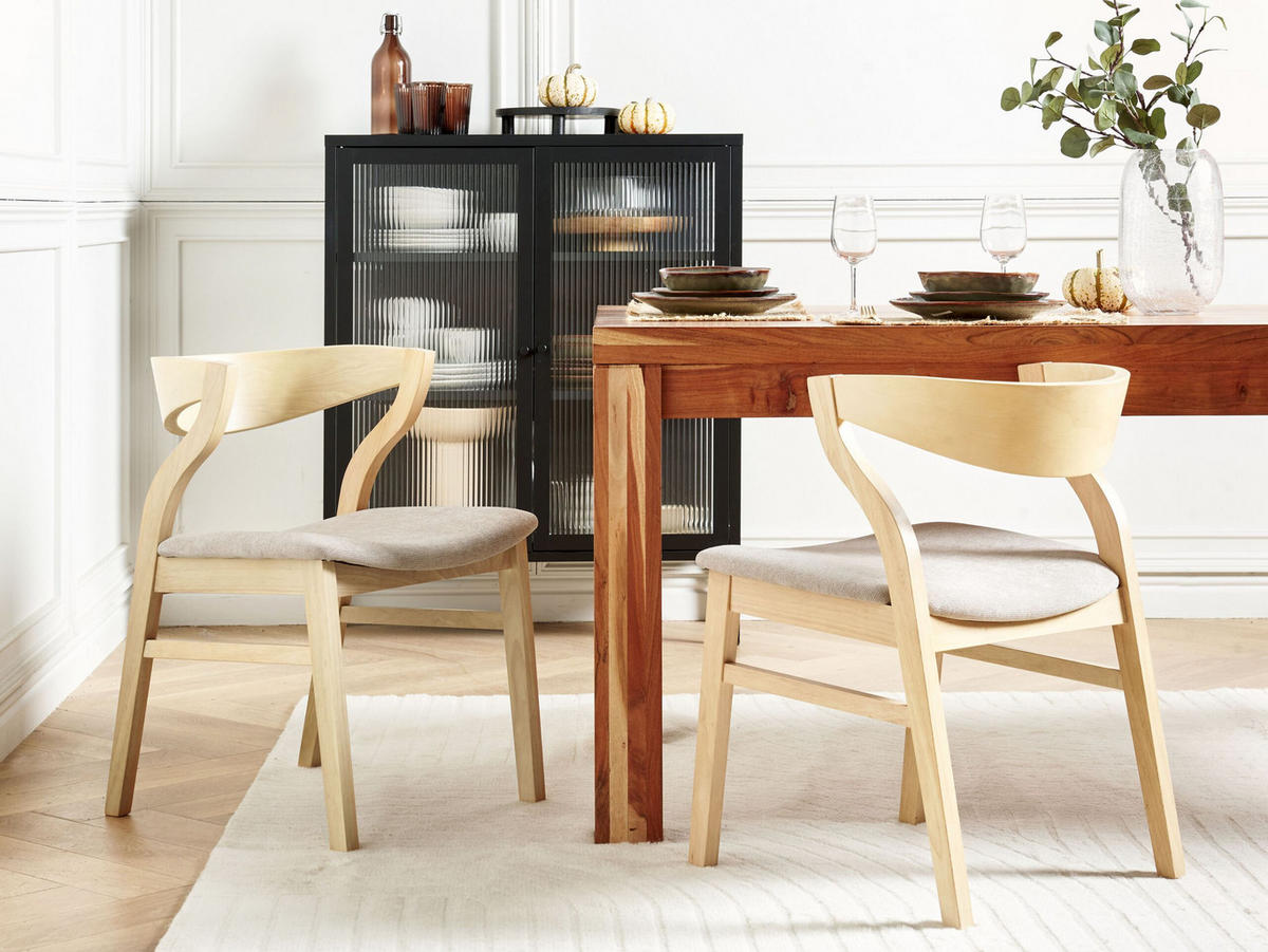 ESSZIMMERSTUHL 2er-Set heller Holzfarbton/beige Maroa - Hellbraun/Beige, Textil (51/72/46cm) - Beliani