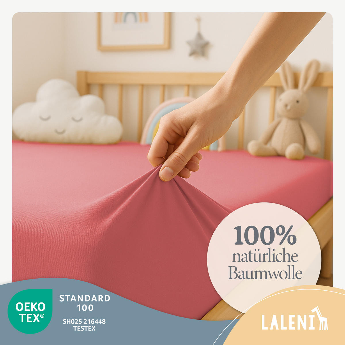 SPANNBETTLAKEN für Beistellbett & Stubenwagen – 100% Baumwolle, Atmungsaktiv & Weich, 40x90x12 cm,Rot - Rot, Textil (40/90cm) - Laleni