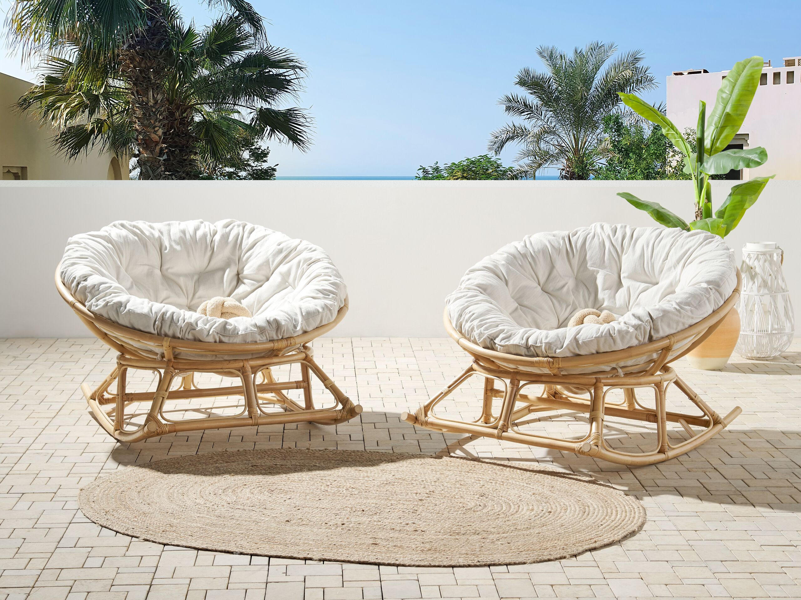 SCHAUKELSTUHL 2er-SET Rattan naturfarben/hellbeige Orvieto - Beige/Naturfarben, Naturmaterialien (110/72/108cm) - Beliani