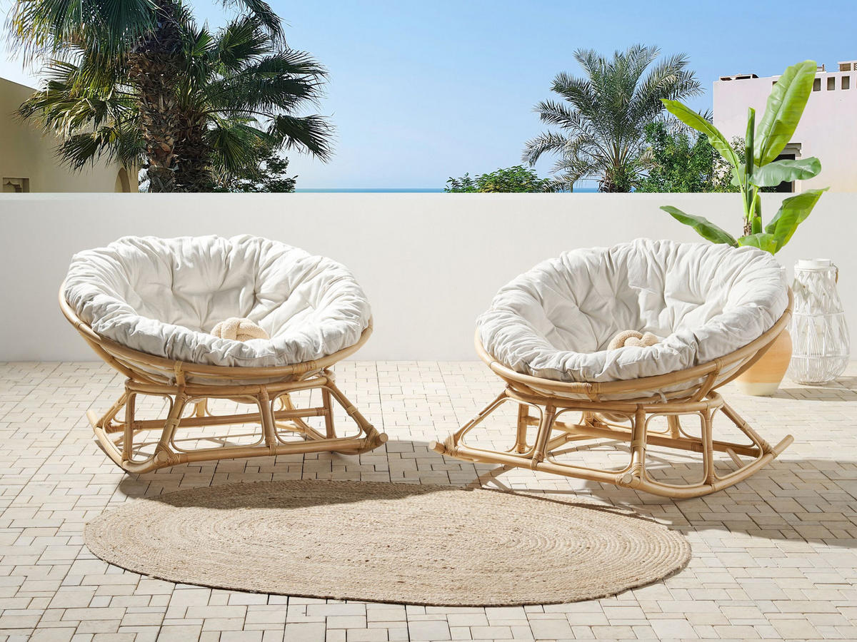 SCHAUKELSTUHL 2er-SET Rattan naturfarben/hellbeige Orvieto - Beige/Naturfarben, Naturmaterialien (110/72/108cm) - Beliani