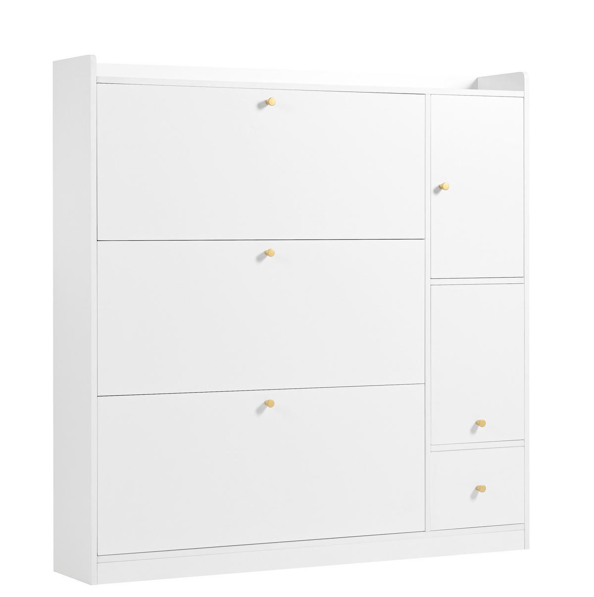 SCHUHSCHRANK 119/24/122 cm mit 3 Klappen, Schublade, klappbarer Sitzbank und verstellbaren Böden, Weiß - Weiß, Holzwerkstoff (119/122/24cm) - Redom