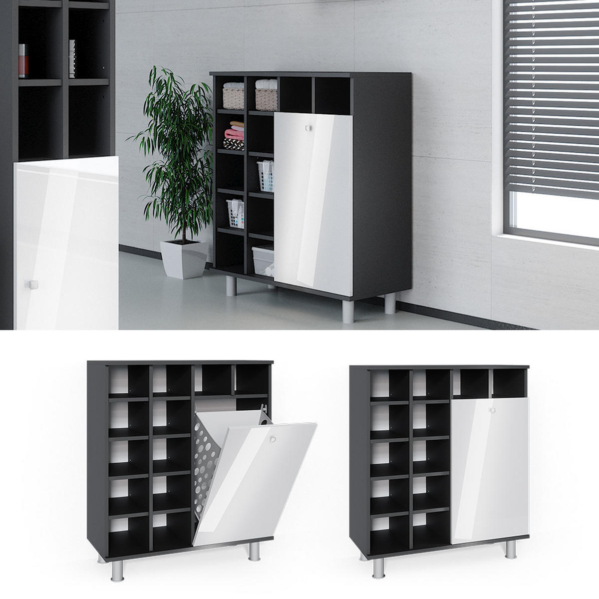 BADSCHRANK Fynn Weiß Hochglanz 78.4 x 91.6 cm - Weiß Hochglanz, Holzwerkstoff (78.4/91.6/34cm) - Vicco