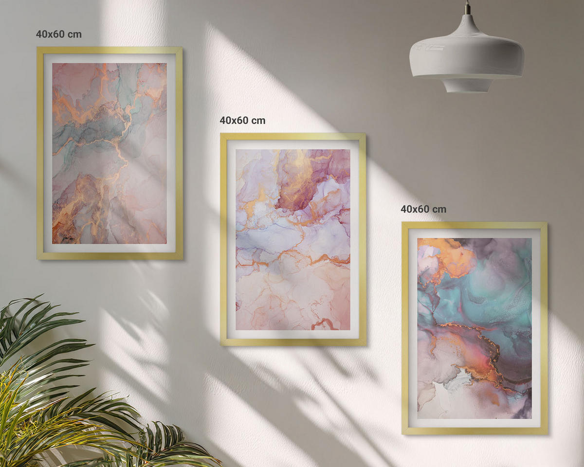 BILDER SET 3er Set - 40x60 cm Goldrahmen - Abstrakte Pastellmuster - Goldfarben, Kunststoff (40/60cm) - TULUP