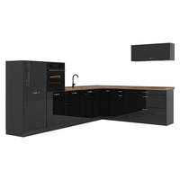 ECKKÜCHE R-Line, Schwarz Hochglanz/Anthrazit, 327 x cm Arbeitsplatte Goldkraft Eiche - Schwarz Hochglanz/Anthrazit, Holzwerkstoff (327/143/60cm) - Vicco
