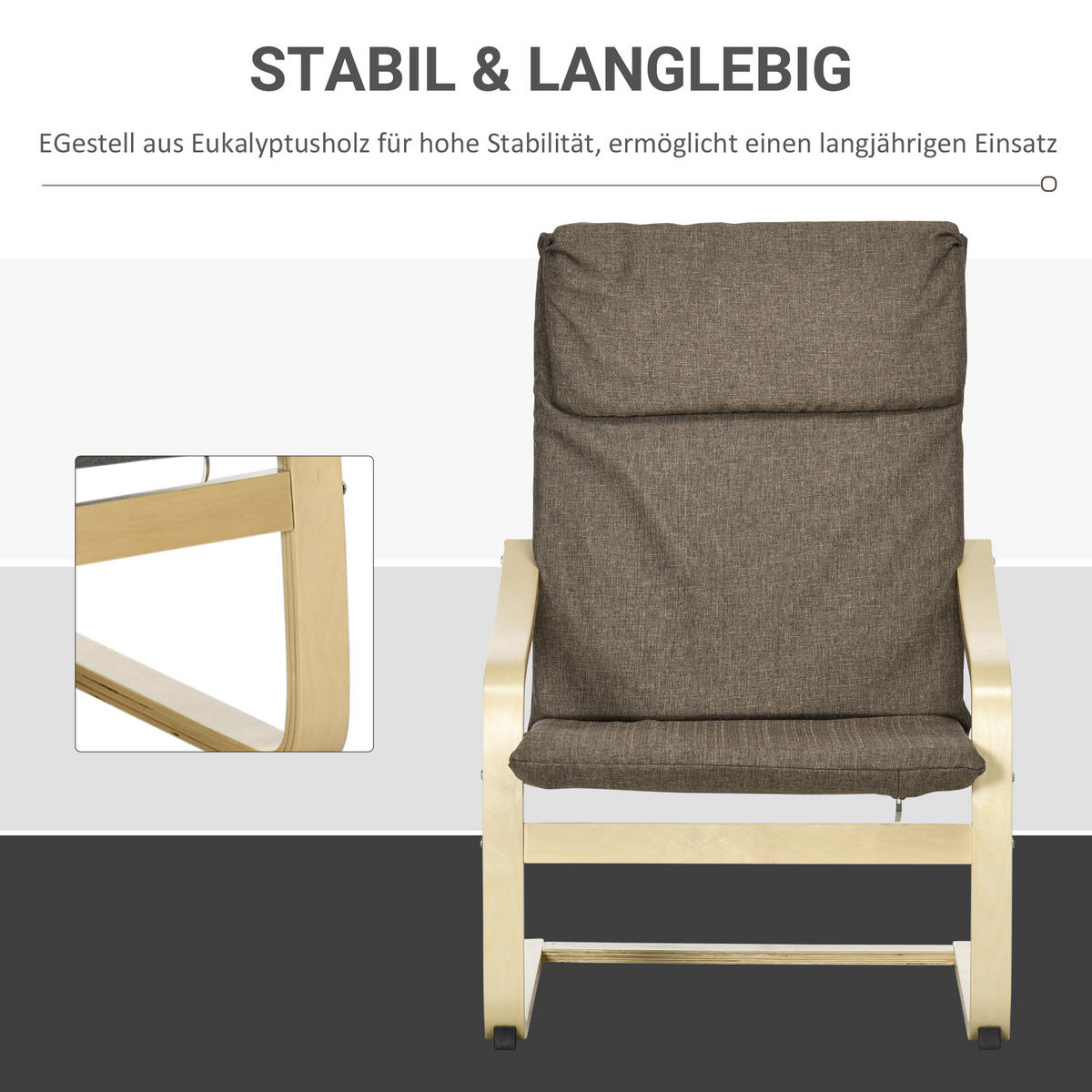 SESSEL mit Kopfstütze und Armlehnen, Bezug in Leinenoptik, Holzgestell, Braun - Braun, Kunststoff (79/98/65cm) - HOMCOM