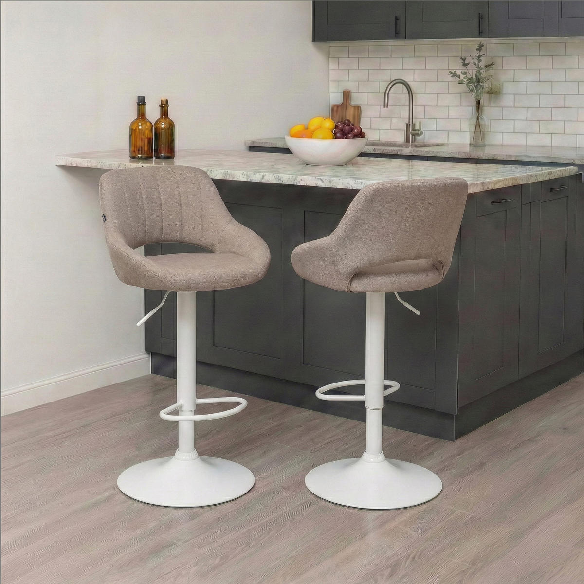 BARHOCKER Stoff Taupe - Taupe/Weiß, Textil/Metall (47/85/48cm) - CLP