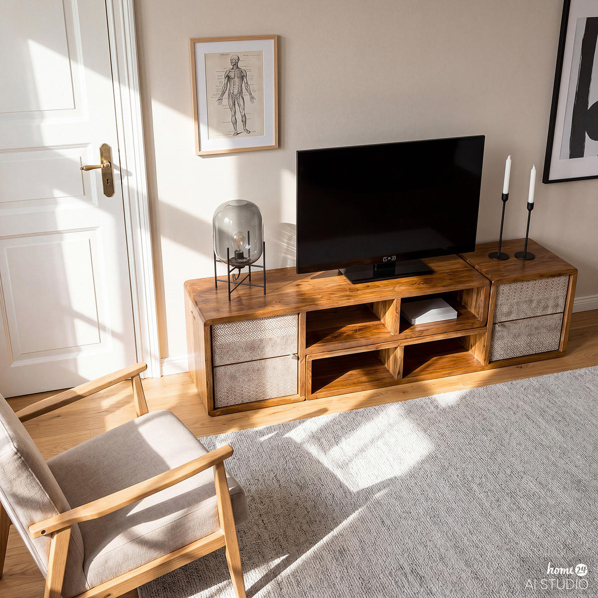 TV-LOWBOARD - Akazie massiv - Akaziefarben, Holz/Metall (174/45/40cm) - home24