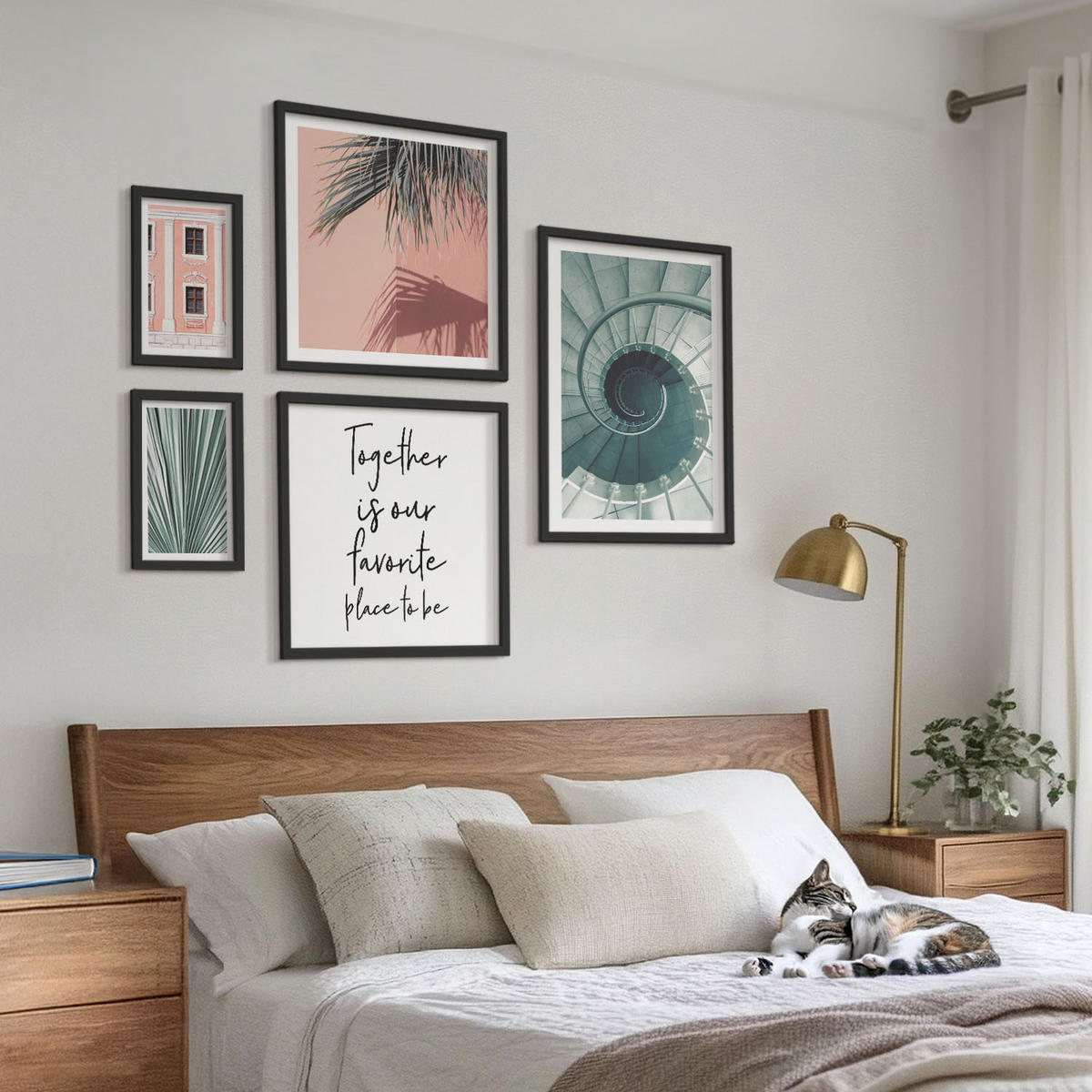 BILDER SET 5er Set - 50x50 cm & 20x30 cm & 40x60 cm Schwarzer Rahmen - Architektur-Pastellmuster - Schwarz, Kunststoff (40/60cm) - TULUP