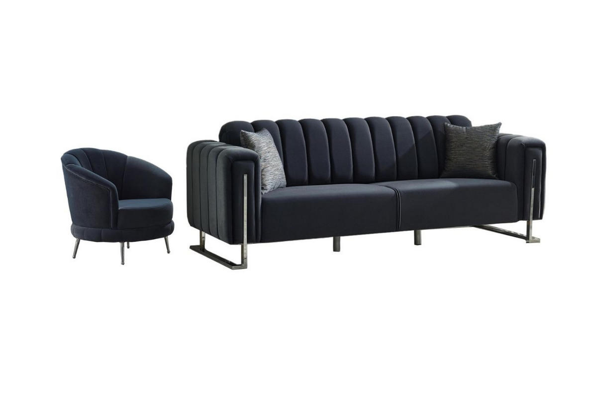 SITZGARNITUR Himalaya Anthrazit Stellvariante:2+1 - Schwarz, Holz/Textil (170/85/90cm) - Villa Möbel