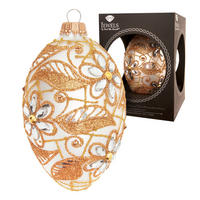 CHRISTBAUMSCHMUCK Ei-Strassdekor Blumen und Blätter Silberfarbig 10cm (Glas / 1 Stk.) - Silberfarben, Glas (7/10/7cm) - Krebs Glas Lauscha