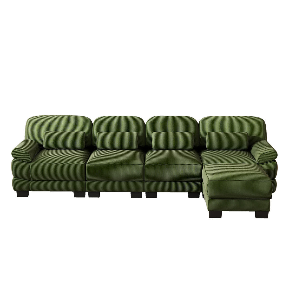 ECKSOFA 4-Sitzer L-Form mit Hocker, DE-42659, Grün - Grün, Holz (336/161cm) - ComfortXL