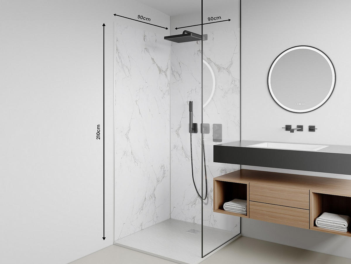 WANDPANEELE für Dusche - 90 x 90 - plastik - weiß Eneko - Weiß, Kunststoff (90/210/90cm) - Vente-Unique