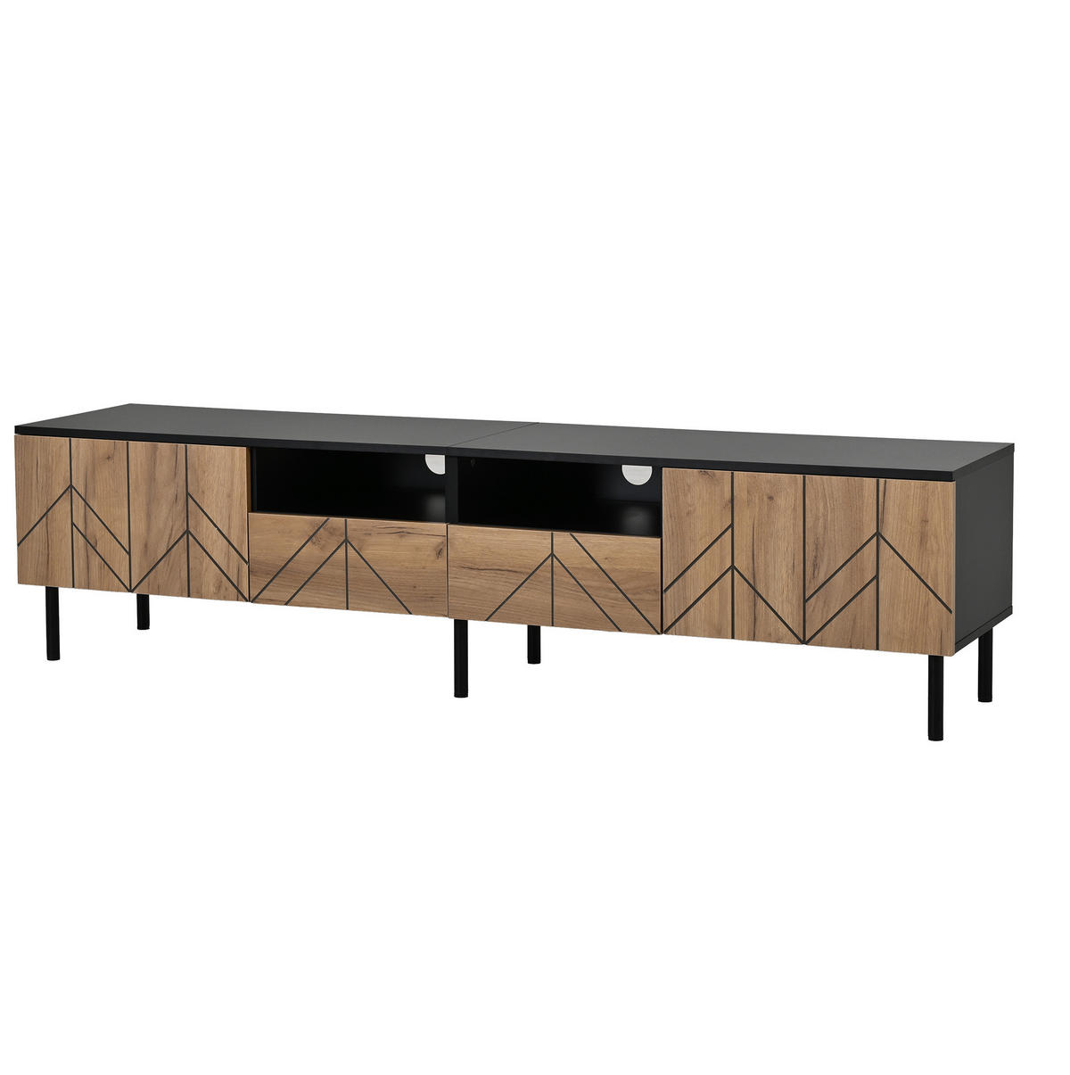 TV-LOWBOARD 180/40/45 cm schwarz/natur aus Spanplatte mit 2 Schubladen und 2 Türen - Schwarz, Holzwerkstoff (180/45/40cm) - OKWISH