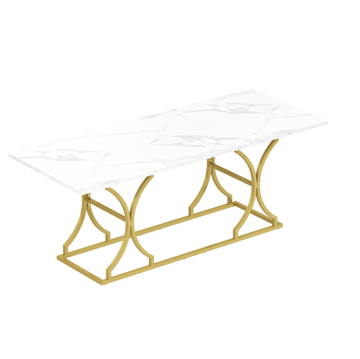 ESSTISCH in Weiß und Gold Küchentisch mit Tischplatte in Marmoroptik für 8–10 Personen, L200/B80/H76 cm - Goldfarben/Weiß, Holzwerkstoff/Metall (80/200/76cm) - STILVORA