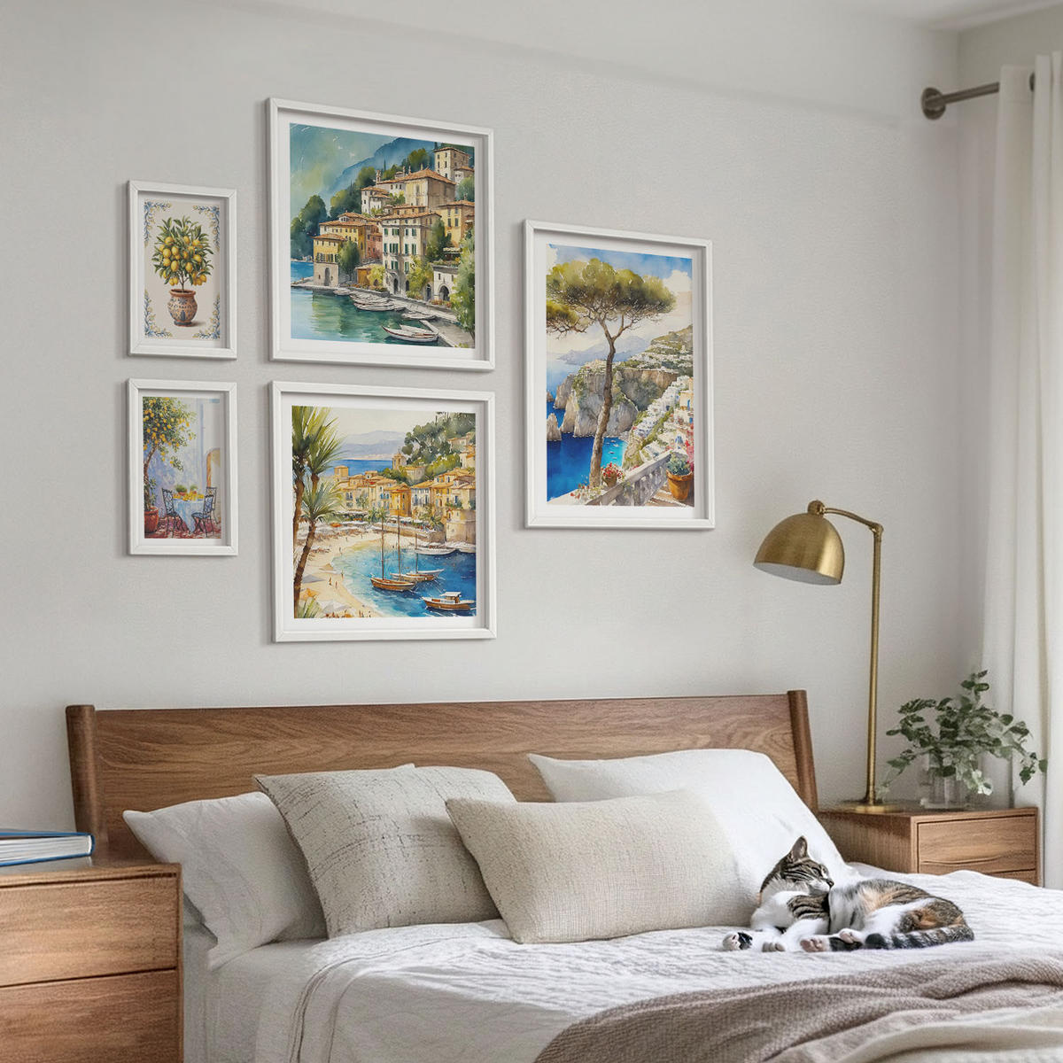 WANDBILDER 5er-Set - 50x50 cm & 20x30 cm & 40x60 cm Weißer Rahmen - Monochromatische Brückentürme - Weiß, Kunststoff (40/60cm) - ArtPrintCave