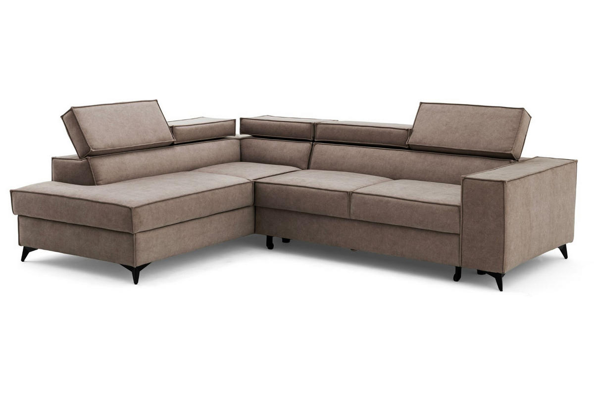 ECKSOFA PURE L Links mit Schlaffunktion 127x199 Velours Beige - Beige/Schwarz, Holz/Textil (281/204cm) - Muffo