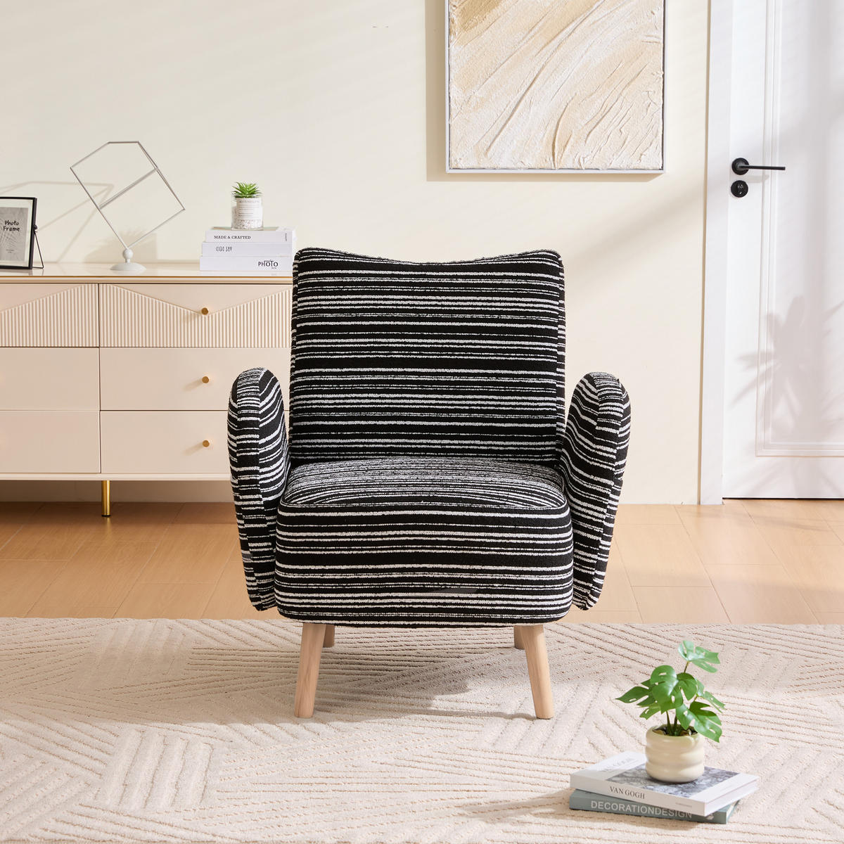 SESSEL Bouclé Schwarz mit Seitentasche - Schwarz, Holzwerkstoff/Textil (77/87/81cm) - WISHDOR