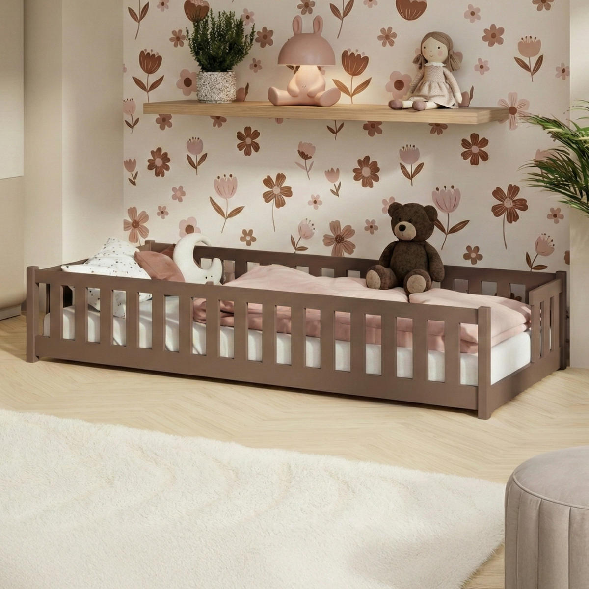 BODENBETT 80x160 cm in Milchschokolade - Hellbraun, Holz (80/160cm) - Kids Collective