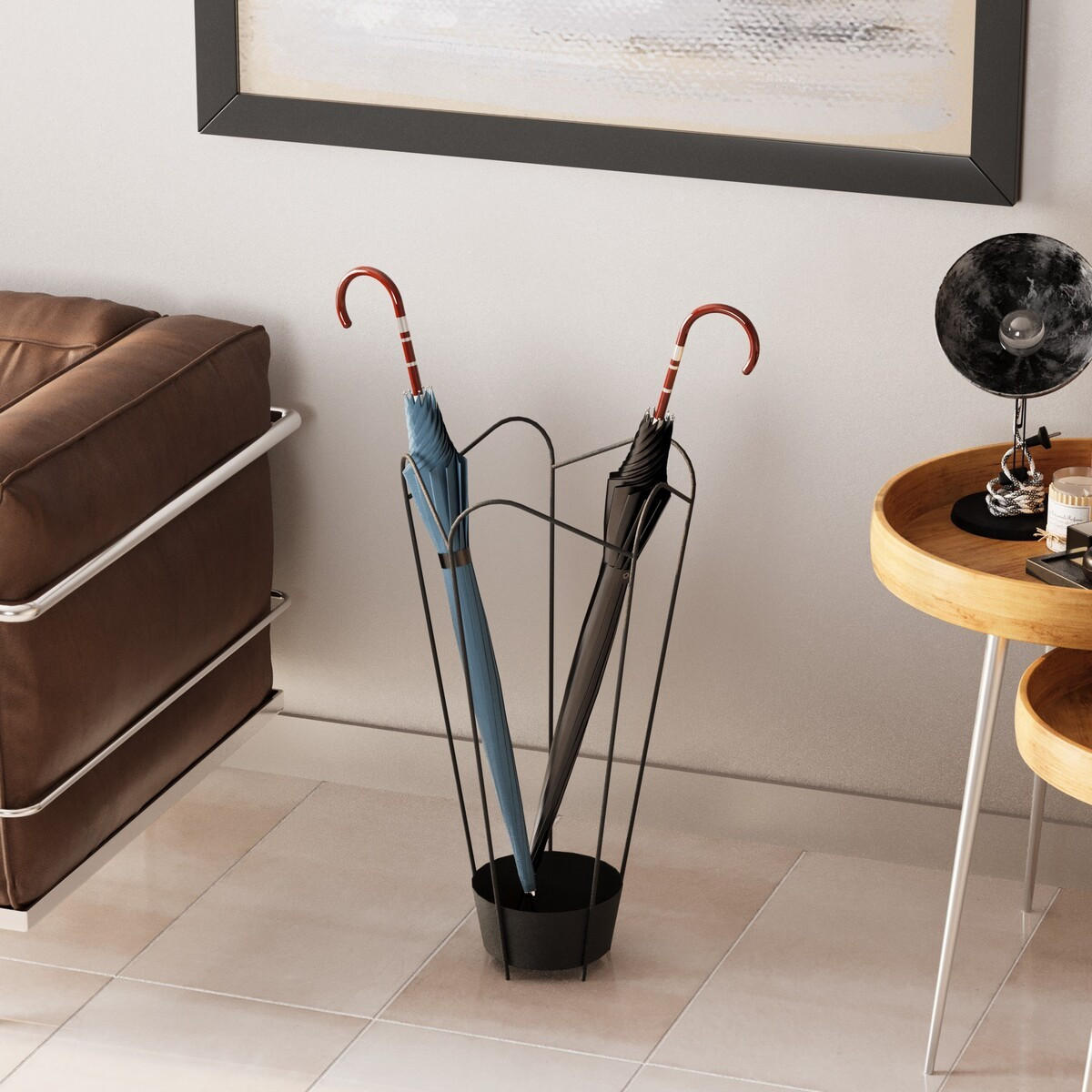 SCHIRMSTÄNDER in Tulpenform aus schwarzem durchbrochenem Metall 37/37/60 cm - Schwarz, Metall (37/60/37cm) - Calicosy