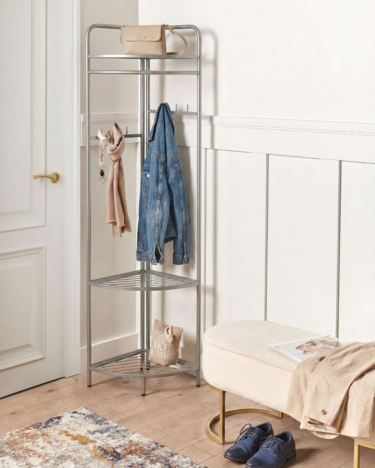 ECK-GARDEROBENSTÄNDER Silber Lawton - Silberfarben, Metall (53/160/37cm) - Beliani