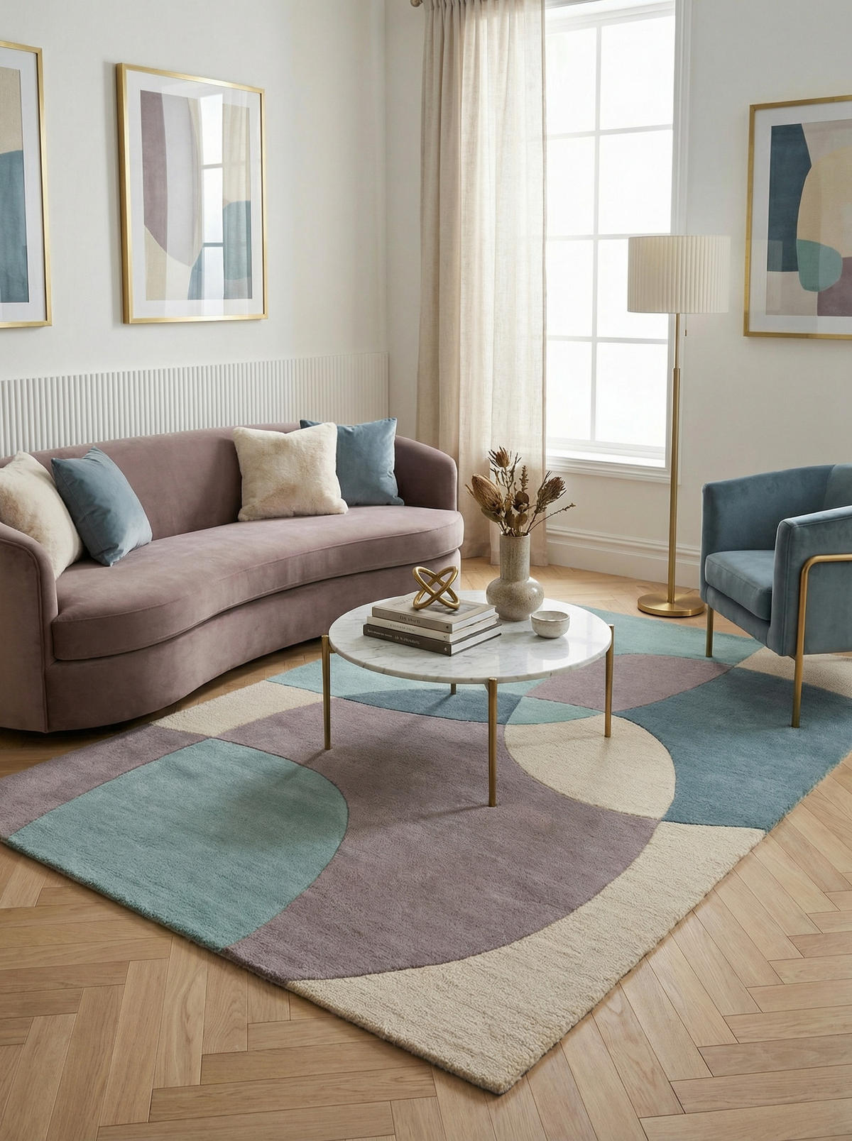 WOLLTEPPICH Abstrakt-Design mit farbakzente AIRE, Türkis-Beige 160x230 cm - Blau, Textil (160/230cm) - KADIMA DESIGN