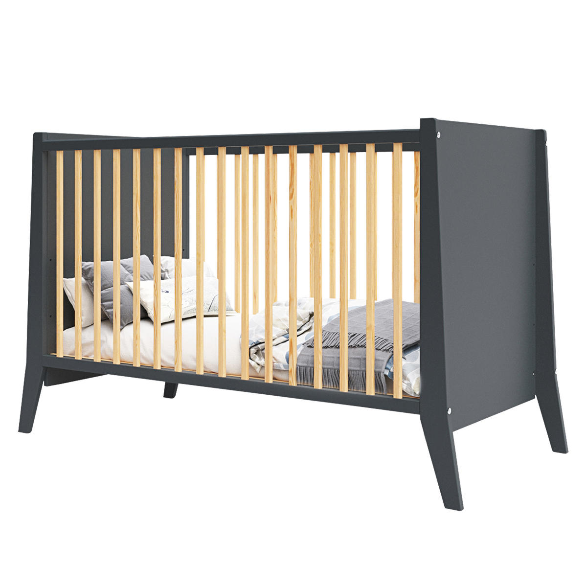 BABYBETT Zoe, Mitwachsendes, Anthrazit - Anthrazit, Holz (60/120cm) - Premiers Moments
