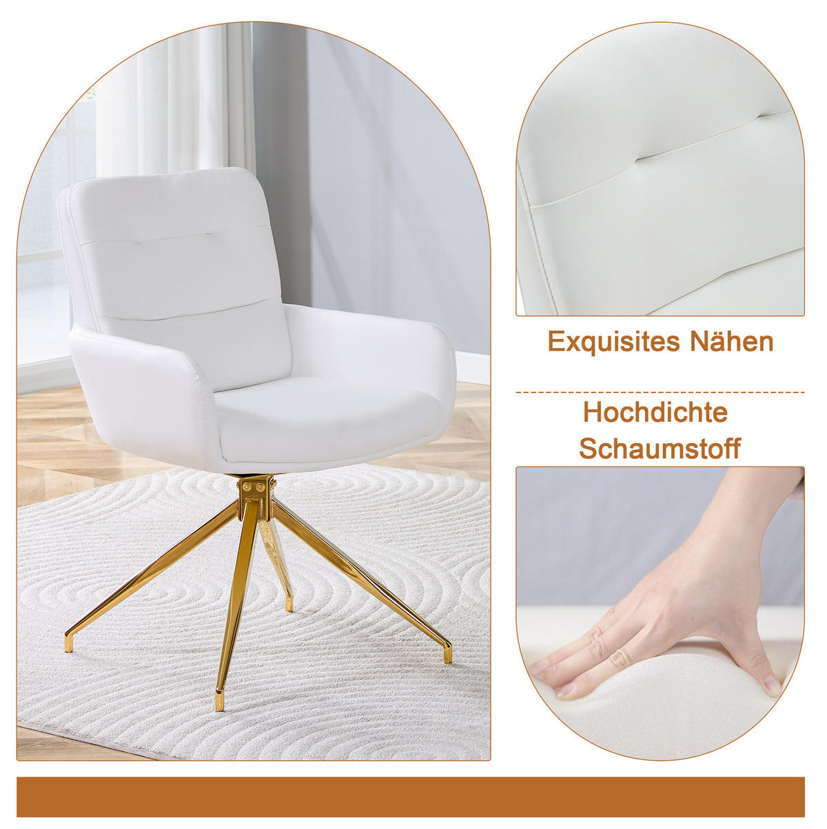 ESSZIMMER-SET 3-tlg. 85 cm Transparent Weiß-Gold - Weiß, Metall (85/76/85cm) - Meubliv
