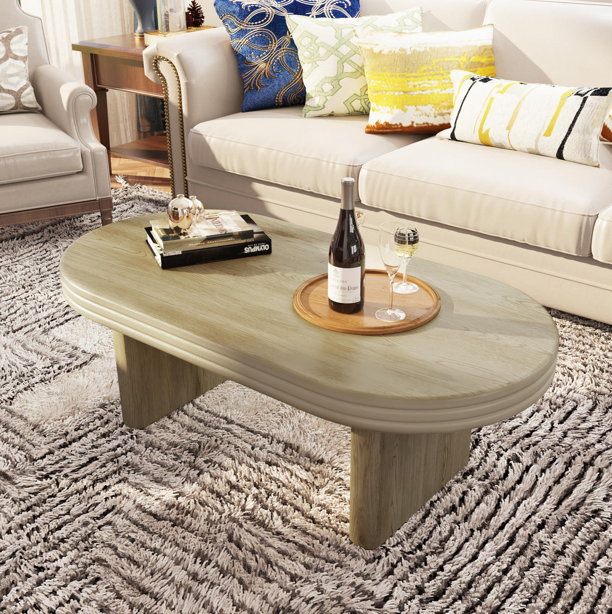 COUCHTISCH aus MDF mit Massivholzfurnier 120x60x41,5 cm Natur Oval, vielseitig und pflegeleicht - Naturfarben, Holzwerkstoff (120/60/41.5cm) - Modfu